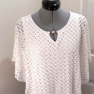Onyx White Lace Stretch Top.  Size Med